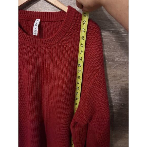 Athleta Cable Knit Red Sweater Sz XL Cascades Cocoon Holiday Crew Neck Chunky - Picture 6 of 7